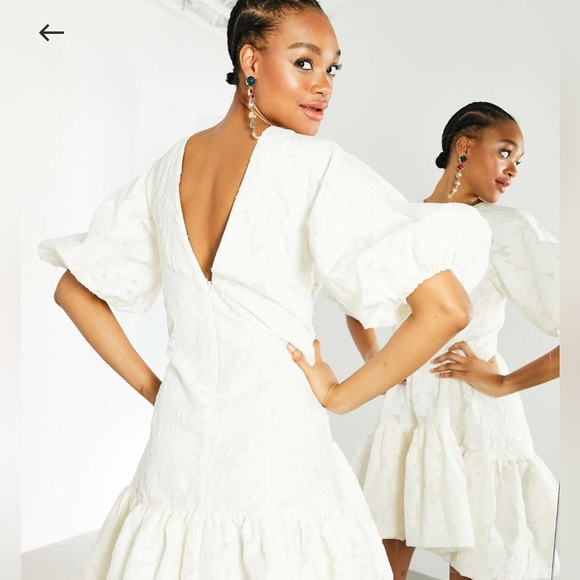ASOS EDITION textured smock dress with tiered hem in cream - Picture 3 of 12